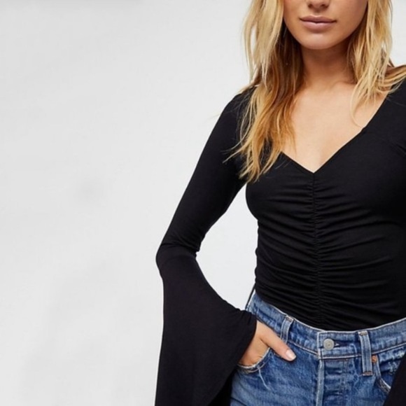 We the Free Black Belle Sleeve Top Women’s size Large - Picture 3 of 5